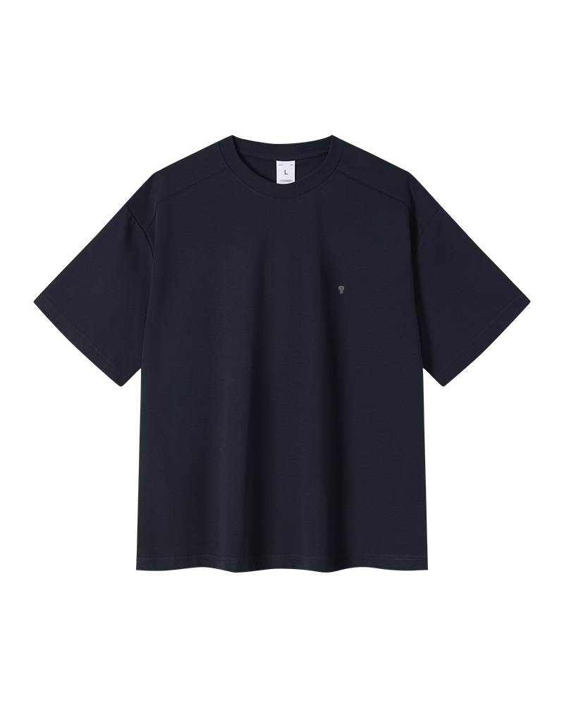 Polocom Plus Ease Cotton-Blend Tee in Navy, garment front view