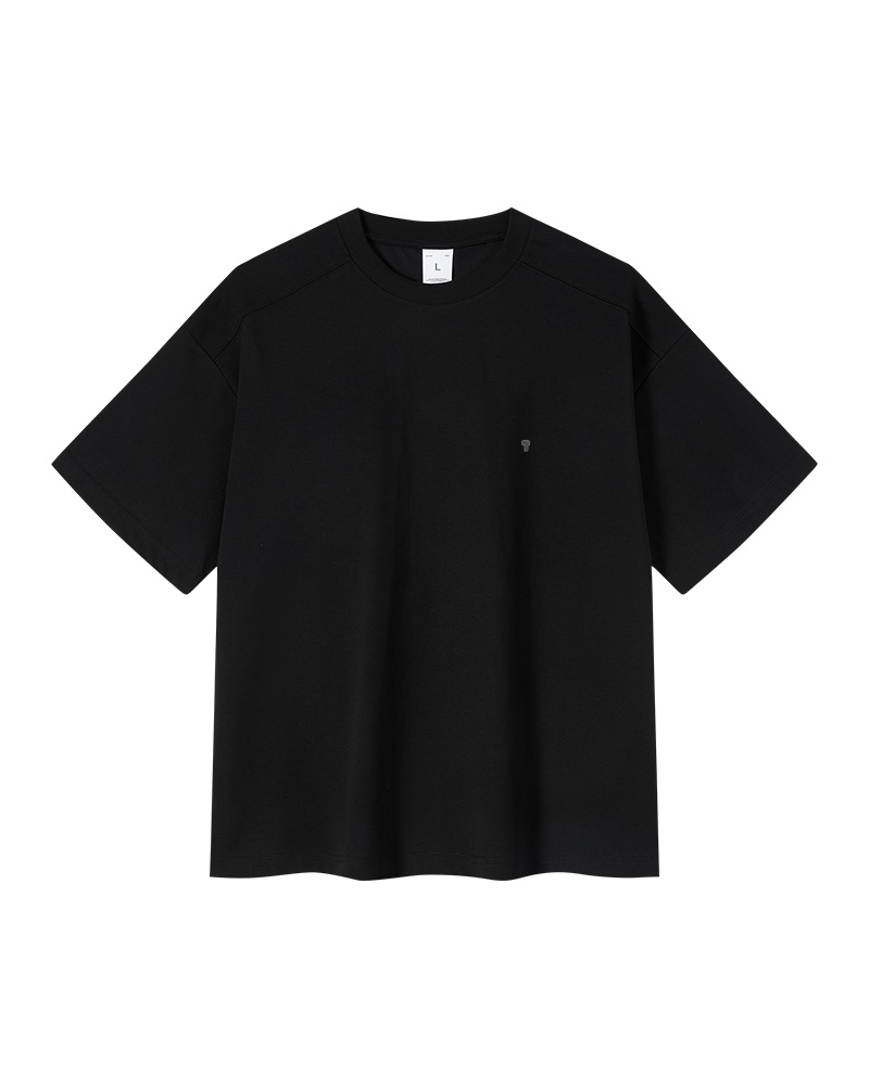 Polocom Plus Ease Cotton-Blend Tee in Black, garment front view