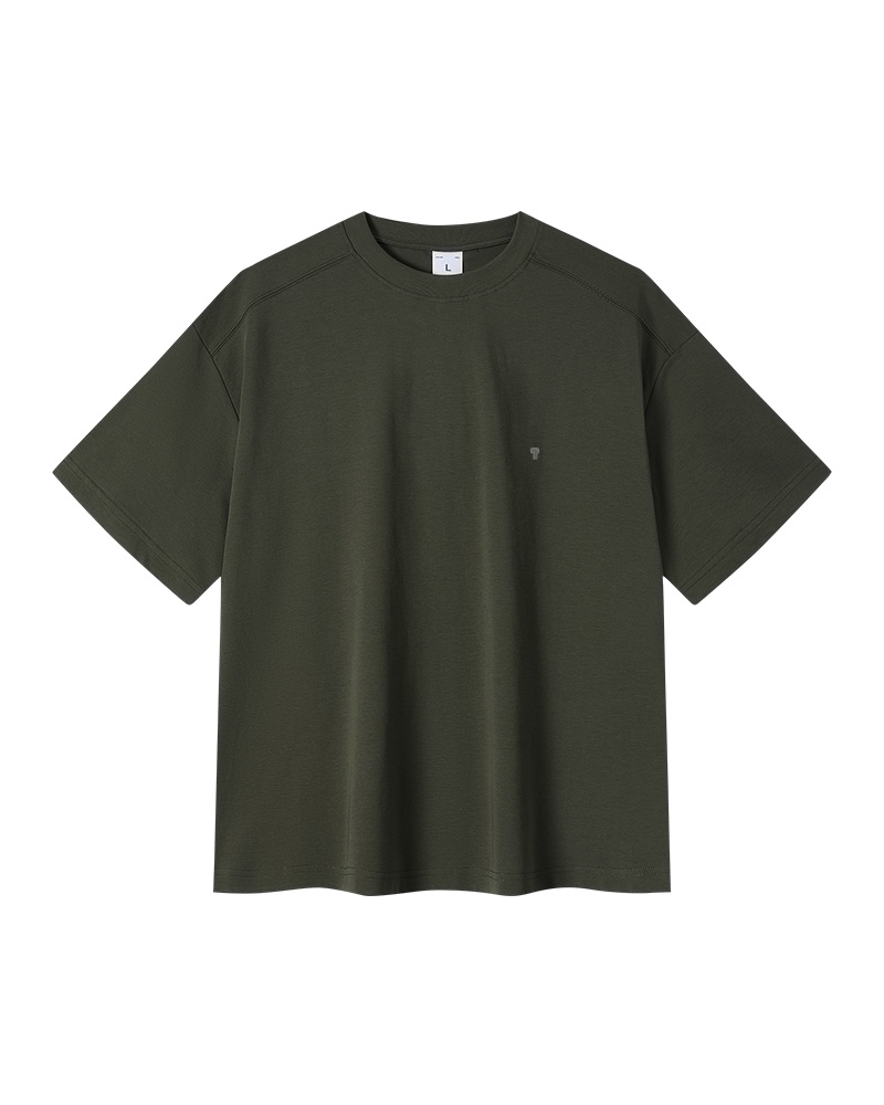 Polocom Plus Ease Cotton-Blend Tee in Gray green, garment front view