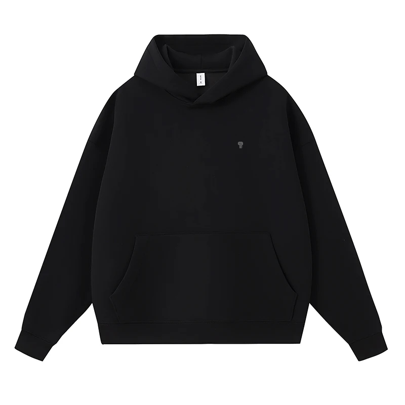 Polocom Plus Ease Heavyweight Stretch Hoodie in Black, front product view