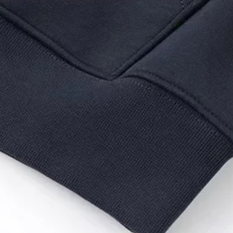 Ease Heavyweight Stretch Hoodie in Navy, ribbed hem construction detail