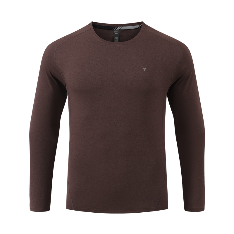 Polocom Plus Essence Long Sleeve Tee in Brown, garment front view