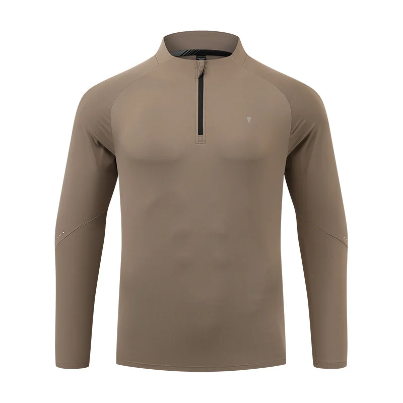 Essence Quarter Zip Top in Brown, garment front view