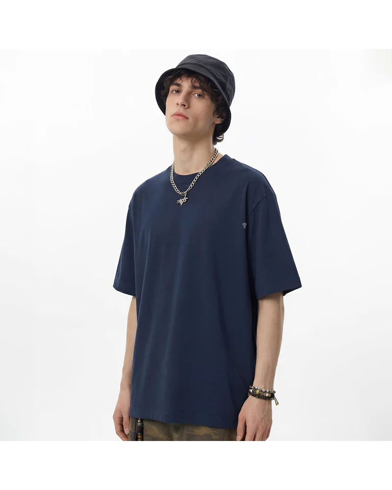 Polocom Plus Essential Cotton Tee in Navy, model front view
