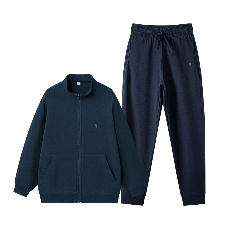 Polocom Plus Everyday Cotton-Blend Zip Tracksuit in Navy, front product view