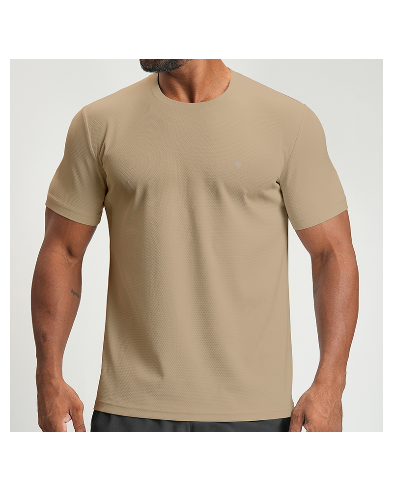 Polocom Plus Fine Mesh Training Tee — Khaki front on model