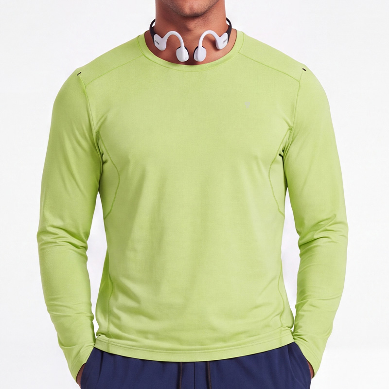 Polocom Plus Flow Lightweight Long Sleeve Tee in Green, front model view