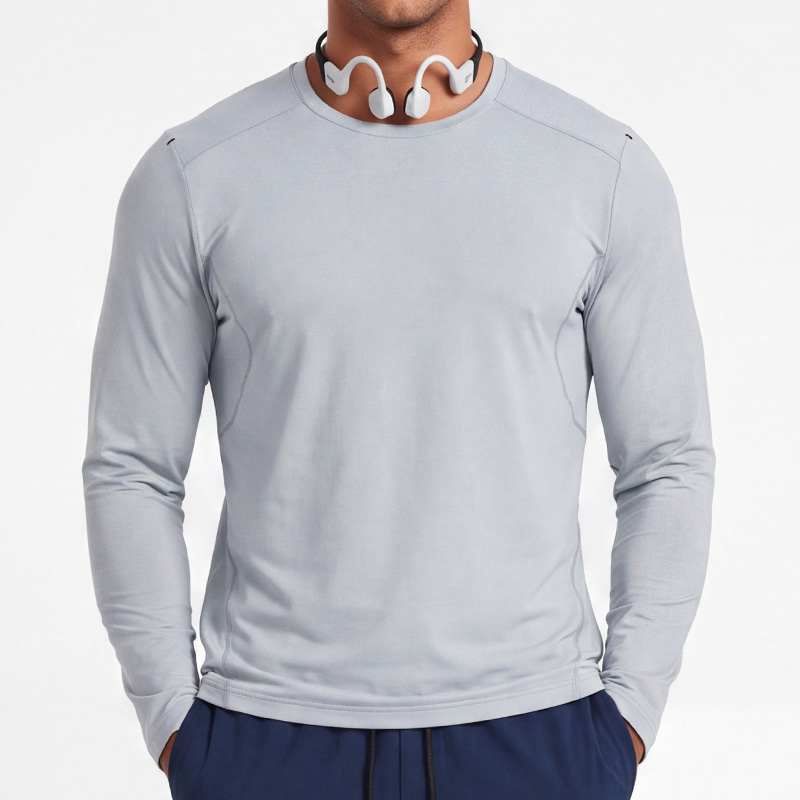 Polocom Plus Flow Lightweight Long Sleeve Tee in Mint green, front model view