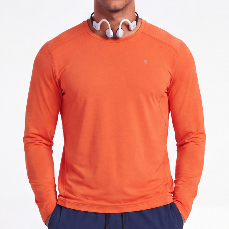 Polocom Plus Flow Lightweight Long Sleeve Tee in Orange, front model view