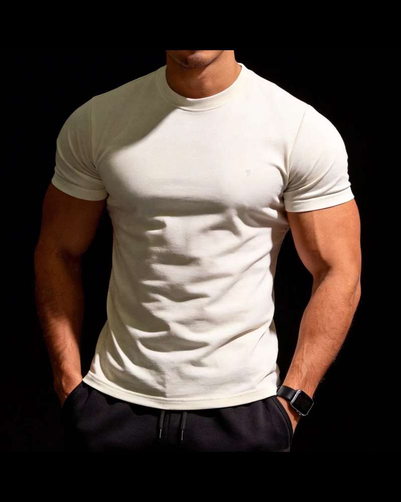 Polocom Plus Form Cotton Stretch Tee in Khaki, model front view