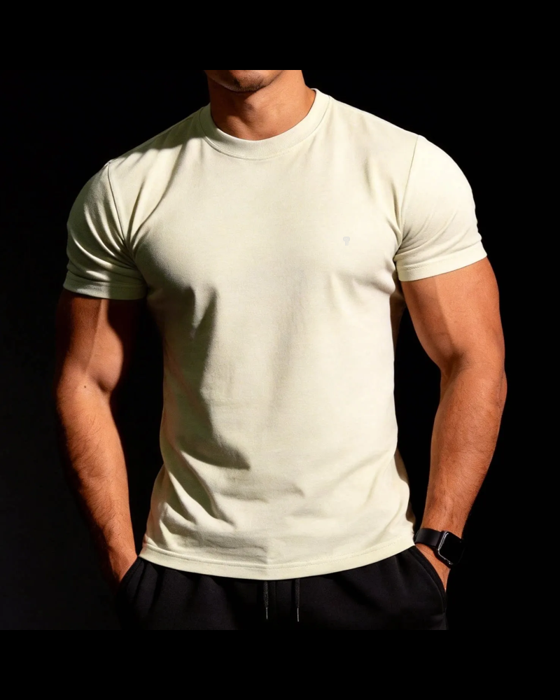 Polocom Plus Form Cotton Stretch Tee in Light Green, model front view