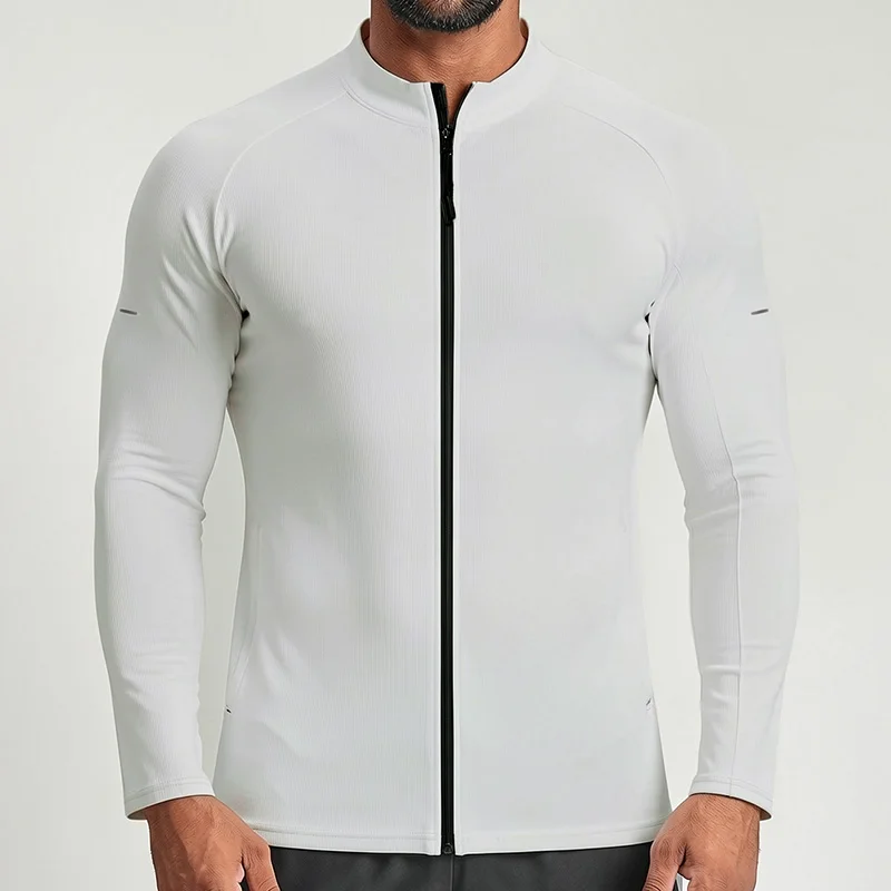 Polocom Plus Form Full-Zip Training Jacket in White grey, front view on an adult male model