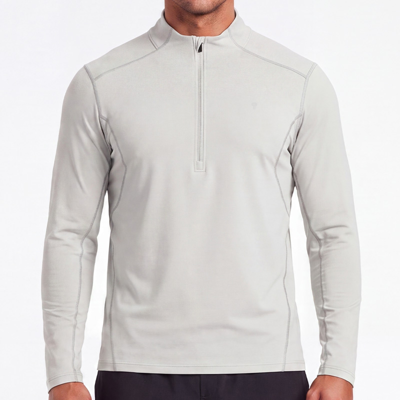 Polocom Plus Form Panel Quarter-Zip Top in Light Grey, front model view