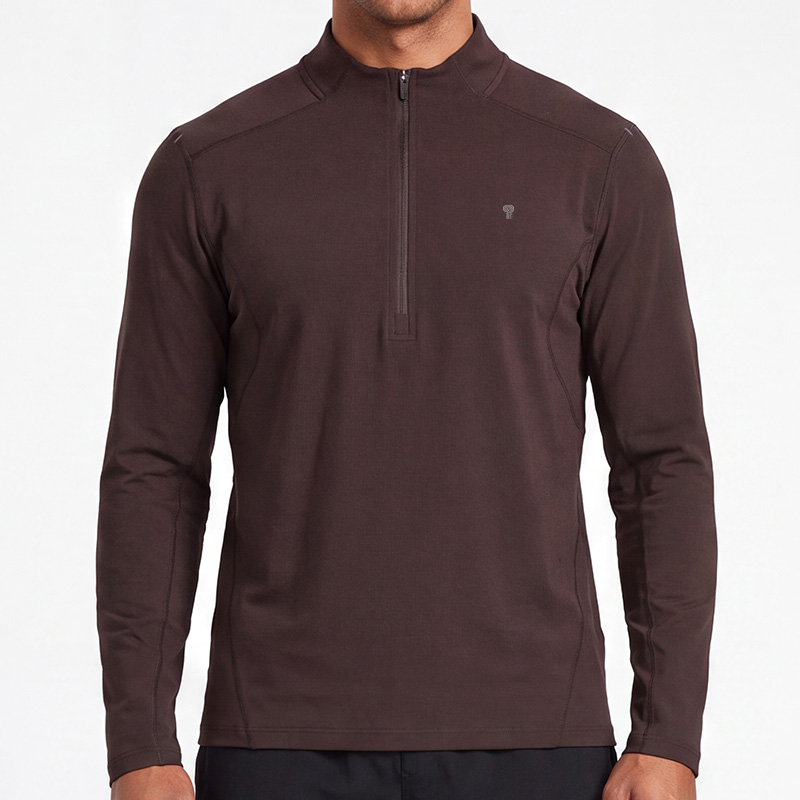 Polocom Plus Form Panel Quarter-Zip Top in Brown, front model view