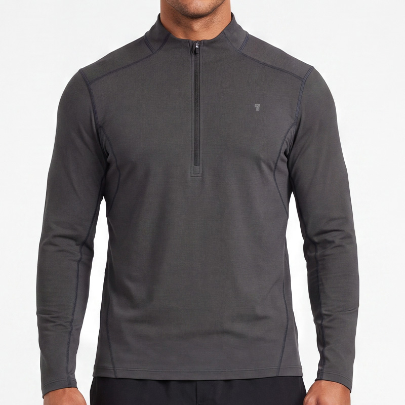 Polocom Plus Form Panel Quarter-Zip Top in Grey, front model view