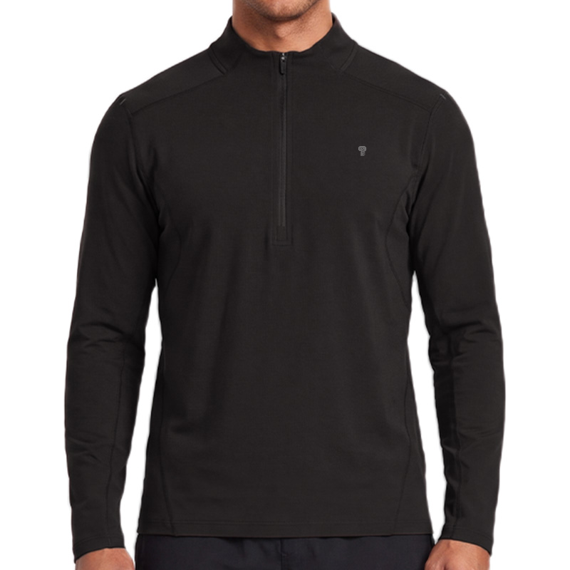 Polocom Plus Form Panel Quarter-Zip Top in Black, front model view