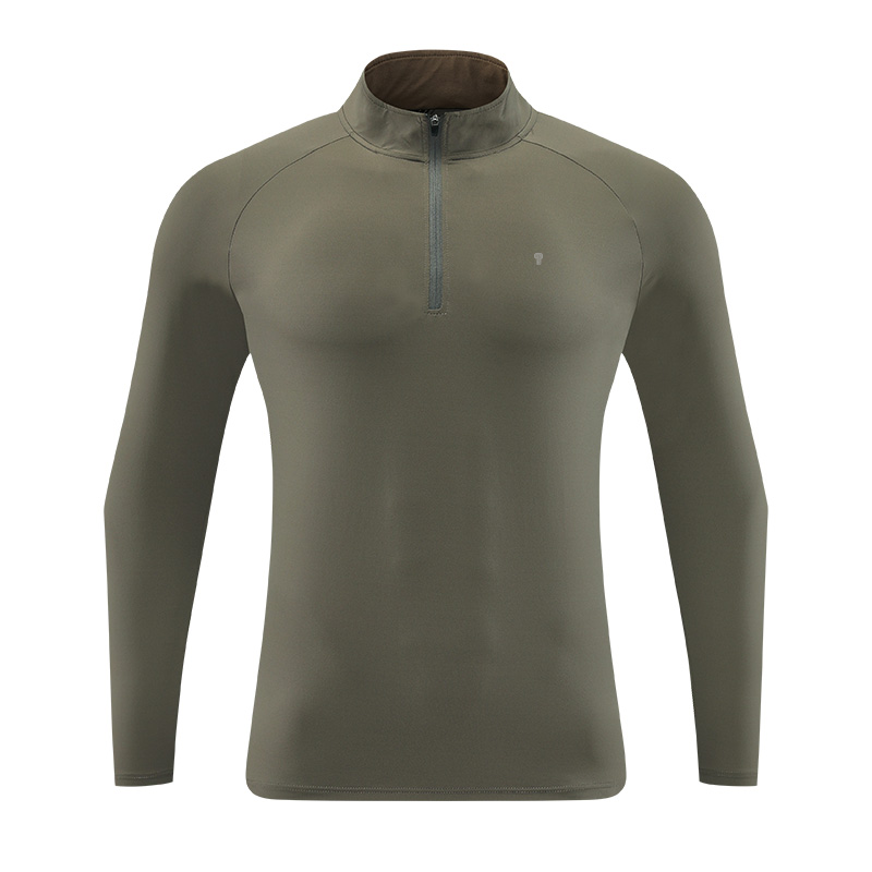 Polocom Plus Glide Nylon Quarter-Zip Top in Brown, garment front view