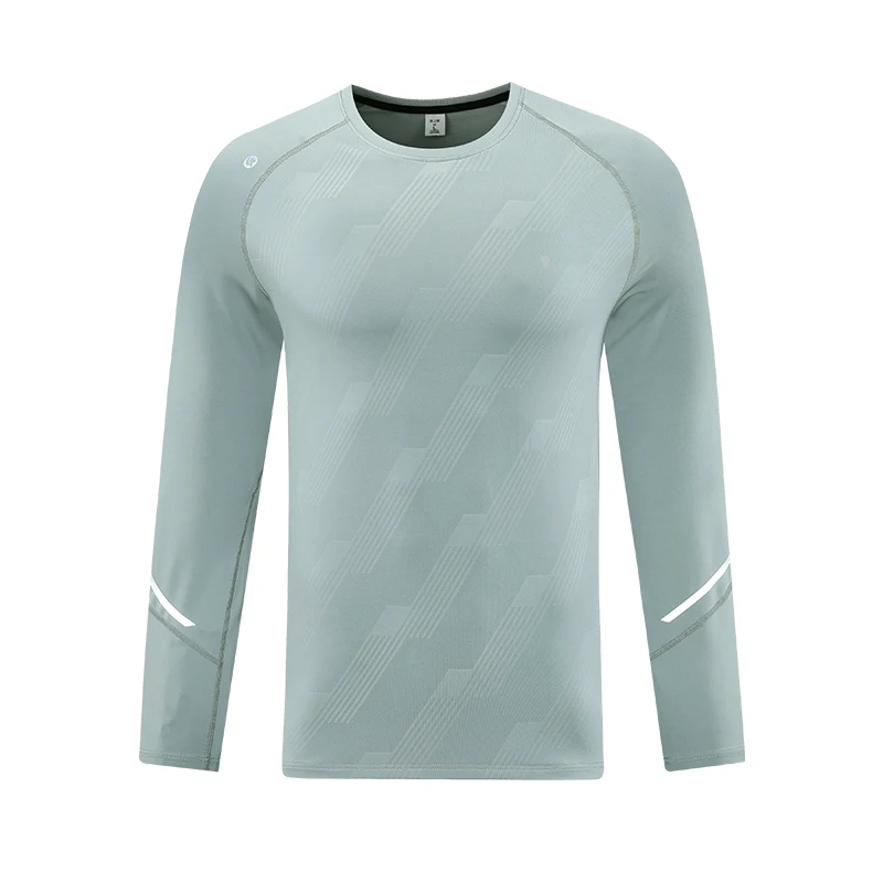 Polocom Plus Glide Stripe Long Sleeve Tee in Light Grey, garment front view