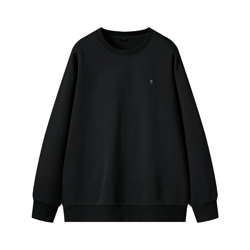 Polocom Plus Haven Fleece Crewneck in Black, front garment view