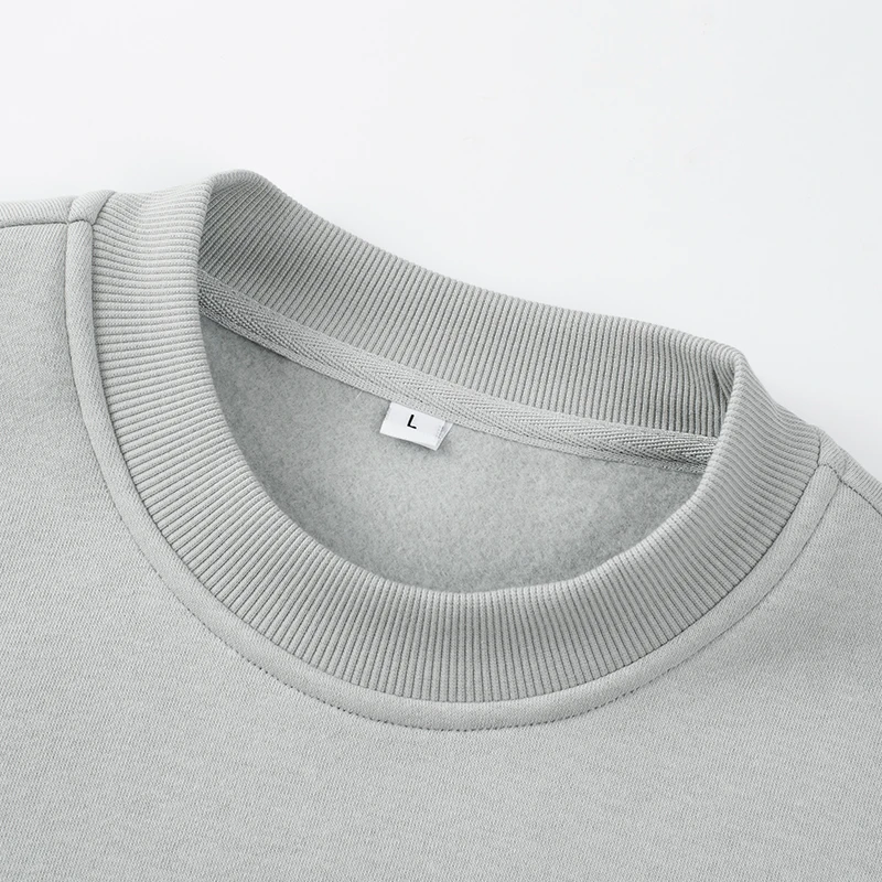 Polocom Plus Haven Fleece Crewneck in Light Rusty Gray, ribbed neckline detail