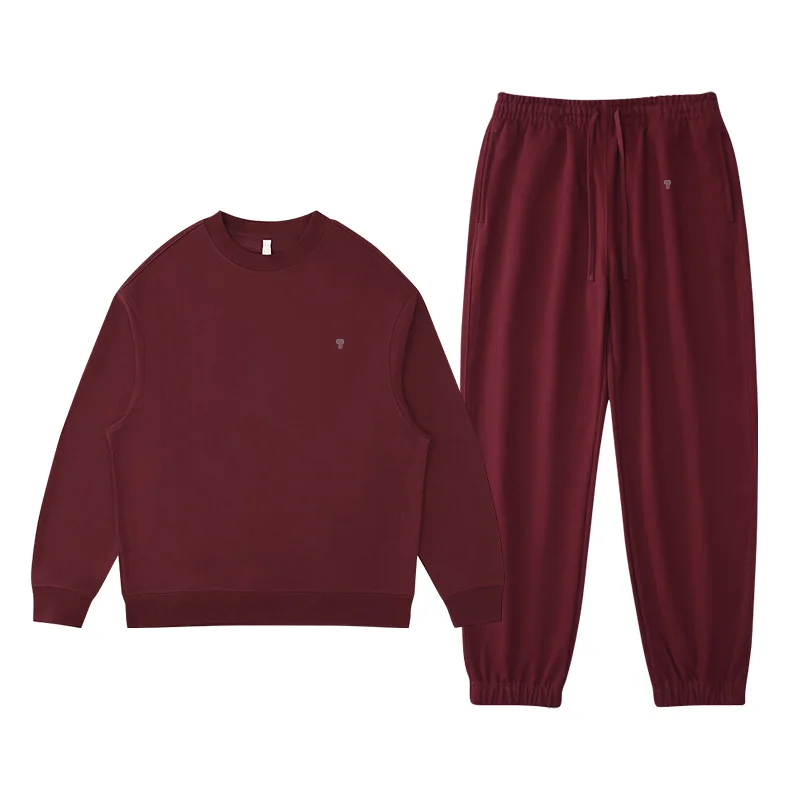 Polocom Plus Haven Heavyweight Crewneck & Jogger Set in Wine Red, front garment view