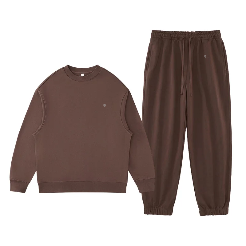 Polocom Plus Haven Heavyweight Crewneck & Jogger Set in Brown, front garment view