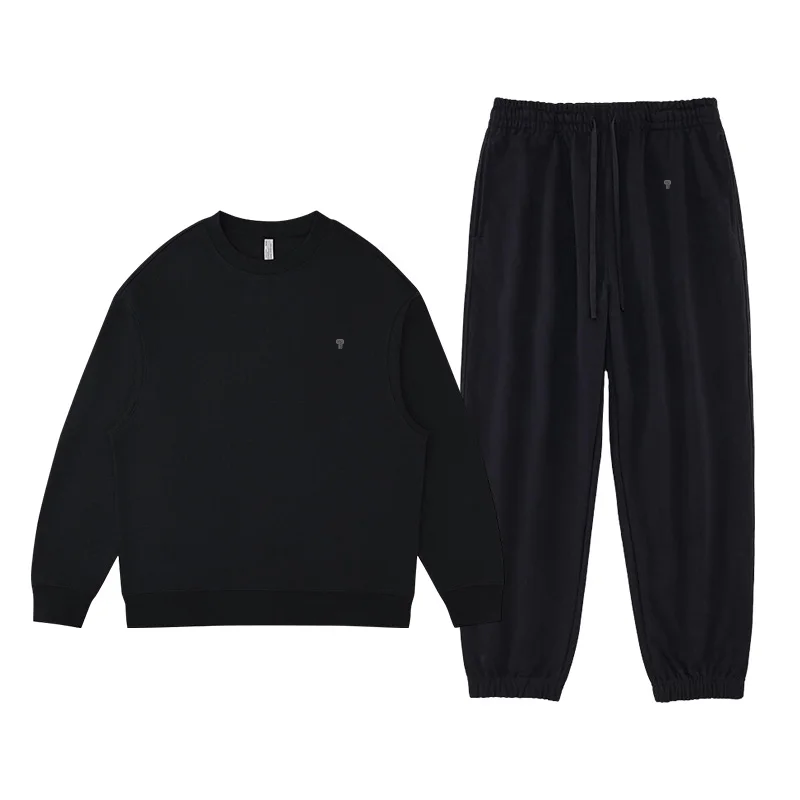 Polocom Plus Haven Heavyweight Crewneck & Jogger Set in Black, front garment view