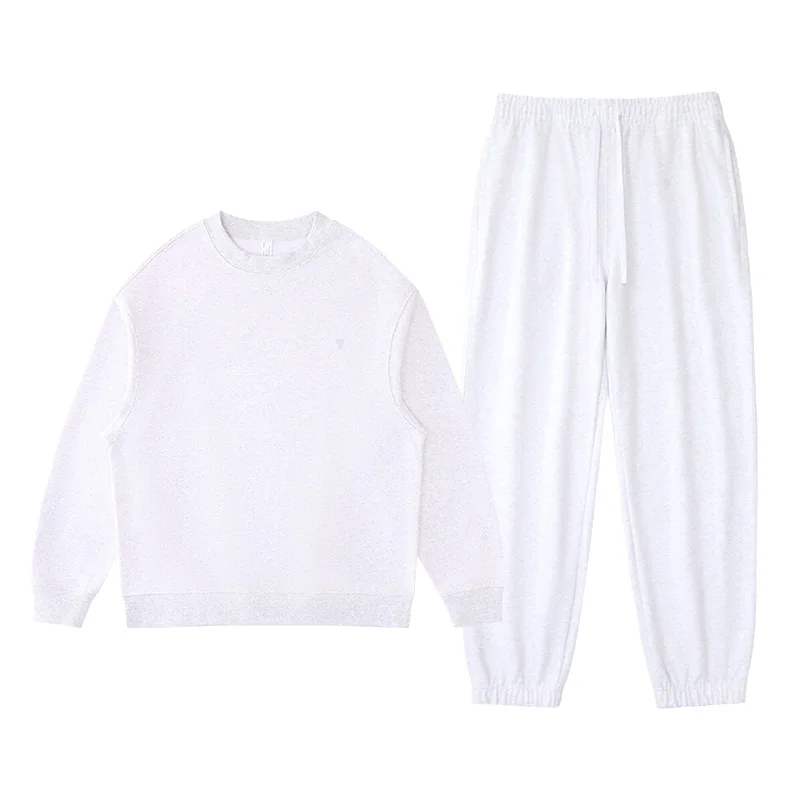 Polocom Plus Haven Heavyweight Crewneck & Jogger Set in Light Flower Gray, front garment view