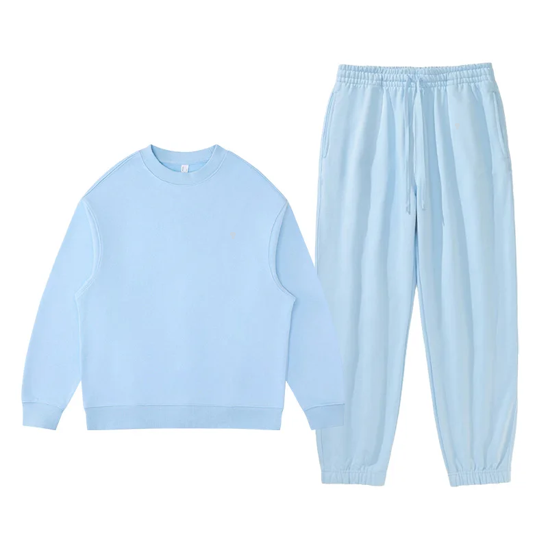 Polocom Plus Haven Heavyweight Crewneck & Jogger Set in Sky Blue, front garment view