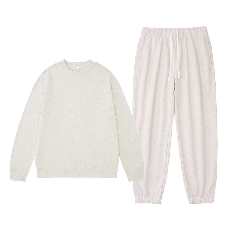Polocom Plus Haven Heavyweight Crewneck & Jogger Set in Oat Gray, front garment view