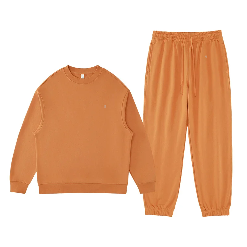 Polocom Plus Haven Heavyweight Crewneck & Jogger Set in Orange, front garment view