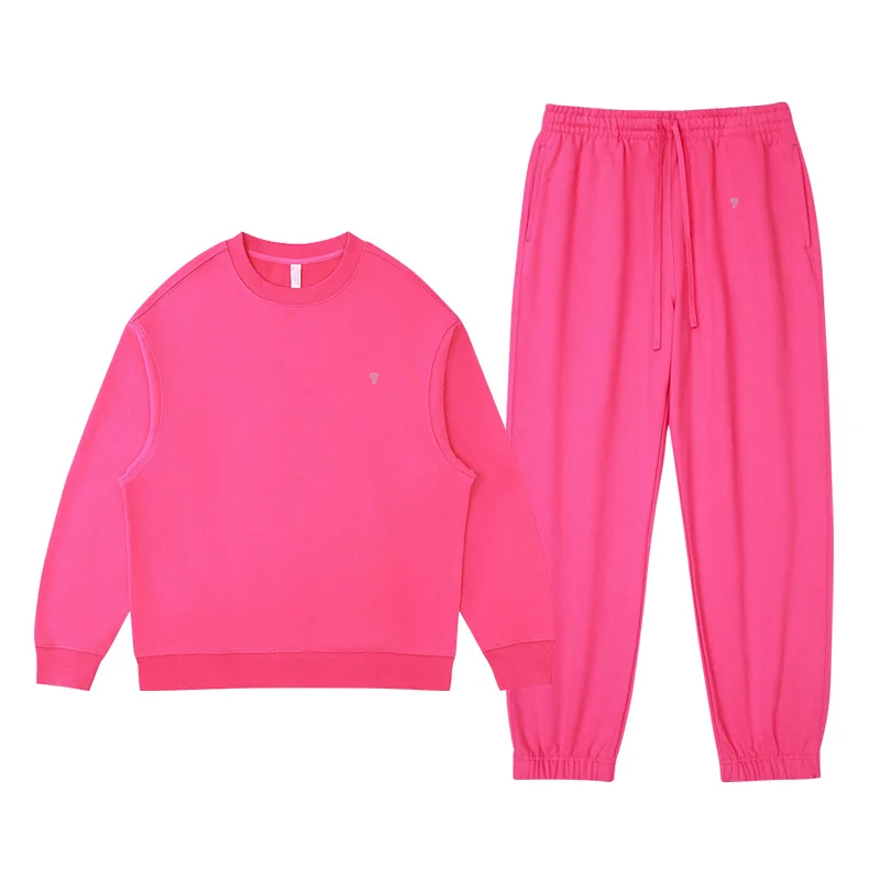 Polocom Plus Haven Heavyweight Crewneck & Jogger Set in Rose Red, front garment view