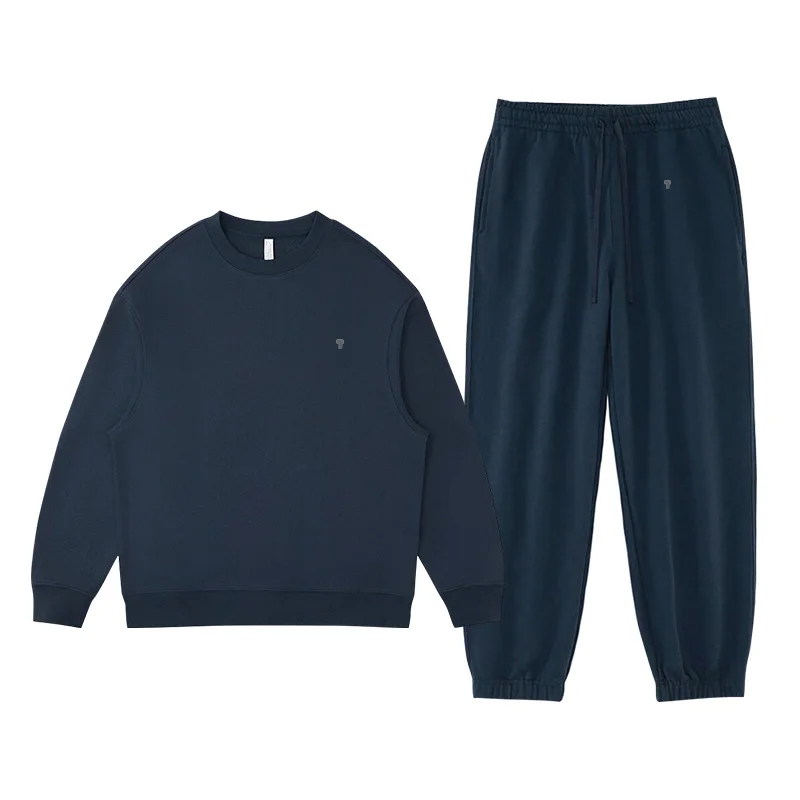 Polocom Plus Haven Heavyweight Crewneck & Jogger Set in Dark Blue, front garment view
