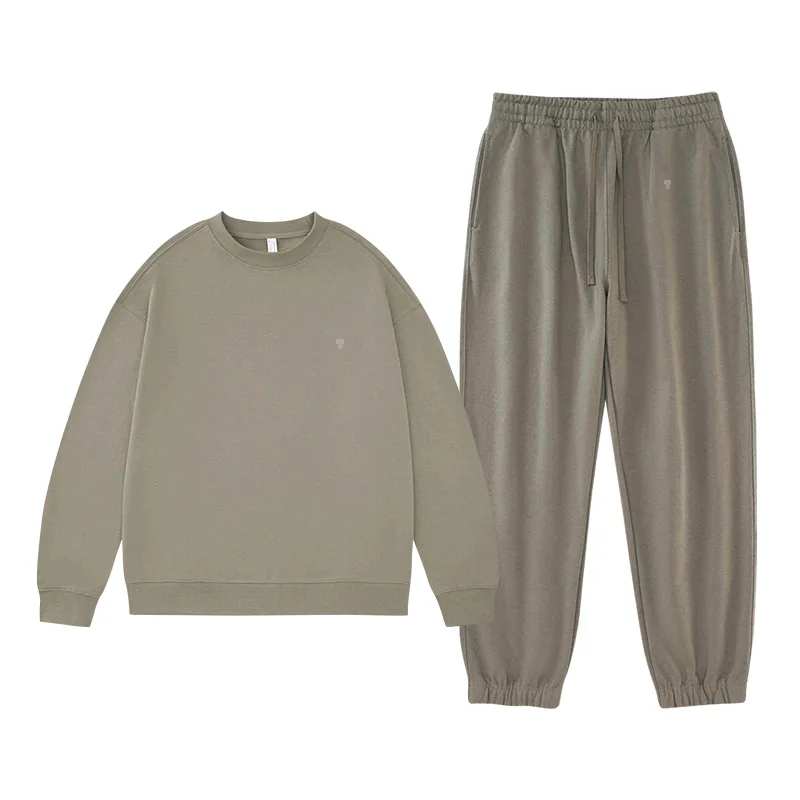 Polocom Plus Haven Heavyweight Crewneck & Jogger Set in Mid Gray, front garment view