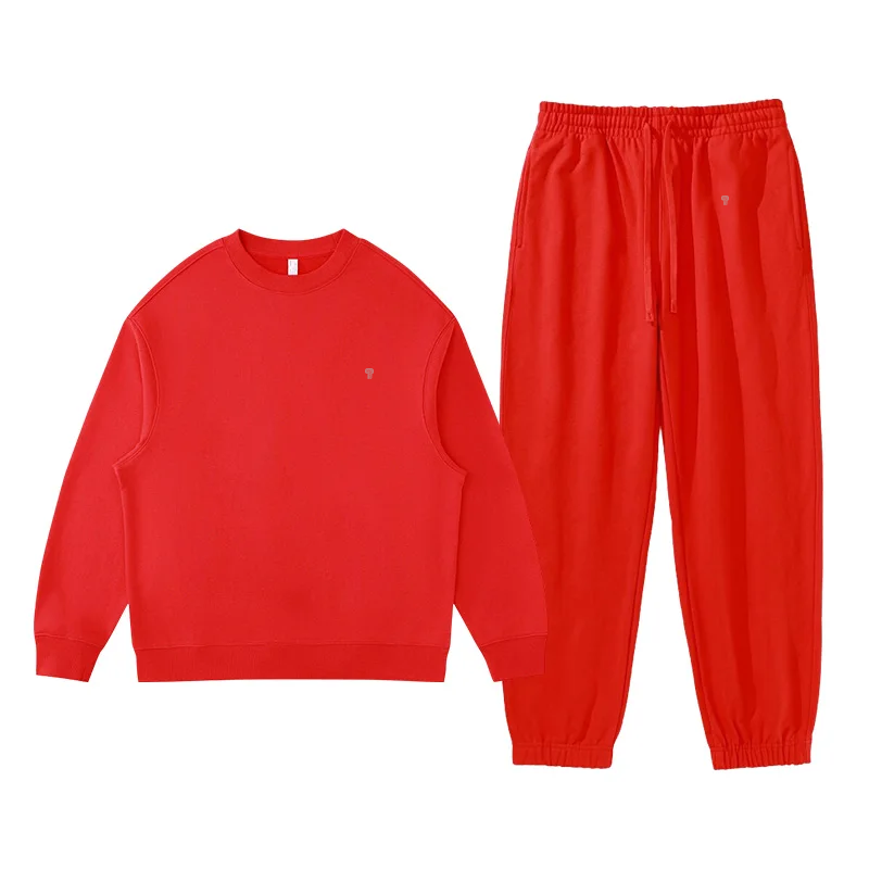 Polocom Plus Haven Heavyweight Crewneck & Jogger Set in Red, front garment view