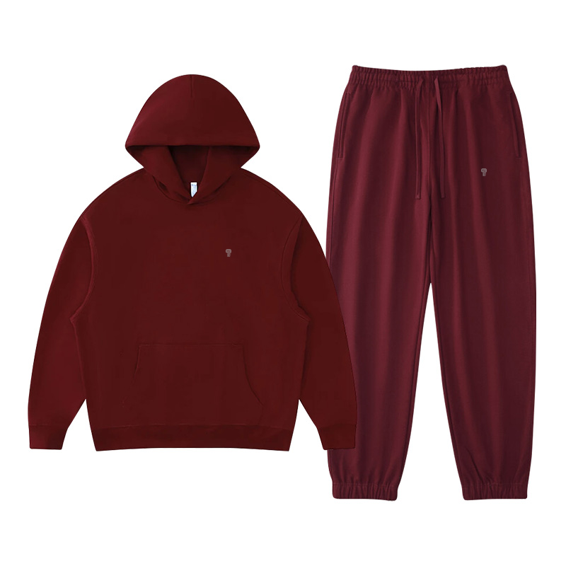Polocom Plus Haven Heavyweight Hooded Jogger Set in Wine Red, front product view