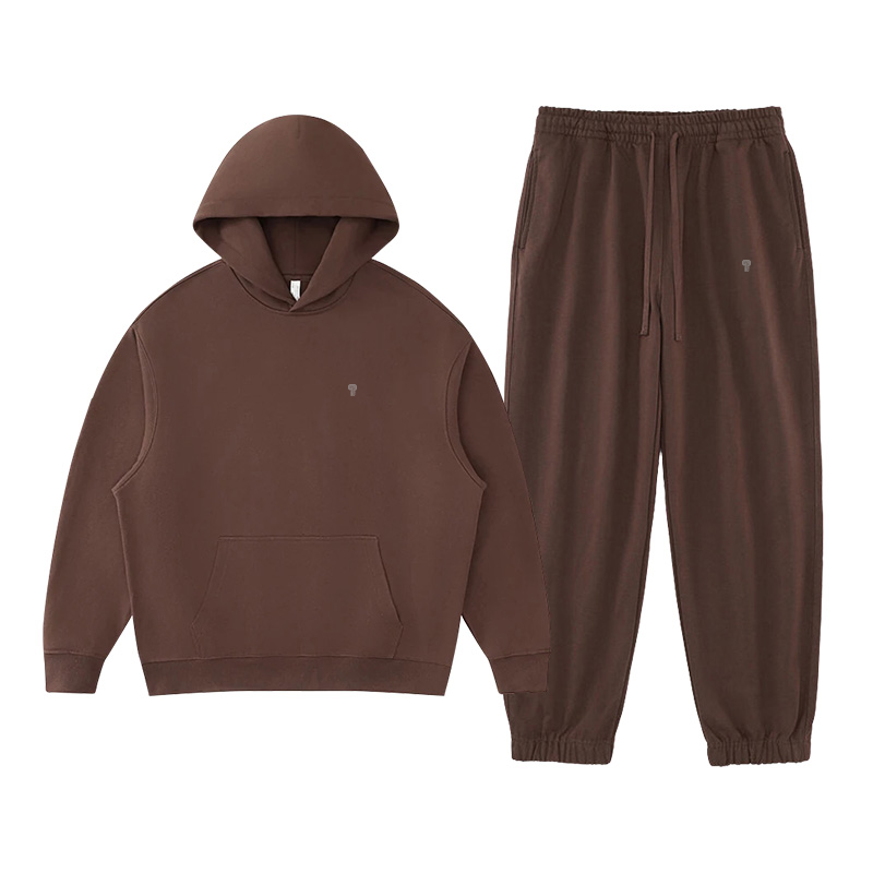Polocom Plus Haven Heavyweight Hooded Jogger Set in Brown, front product view