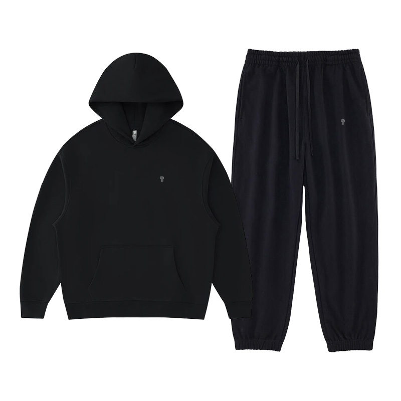 Polocom Plus Haven Heavyweight Hooded Jogger Set in Black, front product view