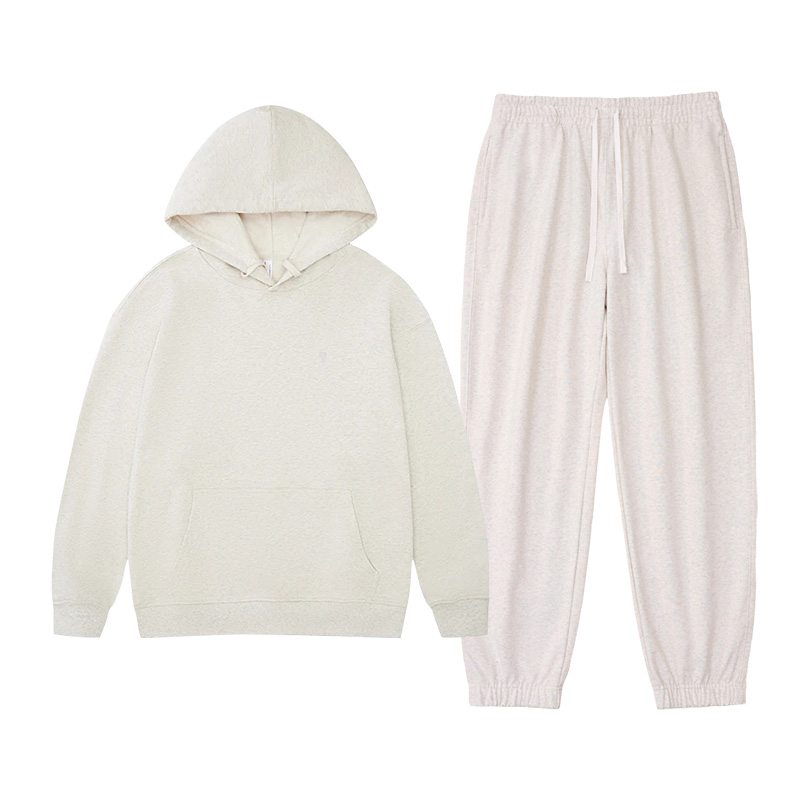 Polocom Plus Haven Heavyweight Hooded Jogger Set in Oat Gray, front product view