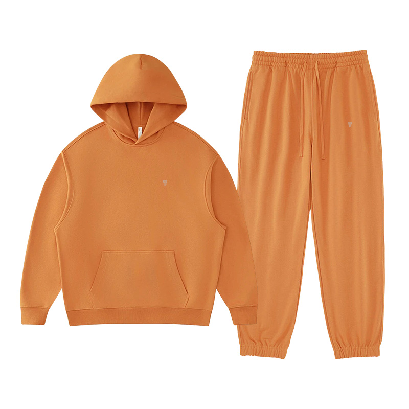 Polocom Plus Haven Heavyweight Hooded Jogger Set in Orange, front product view