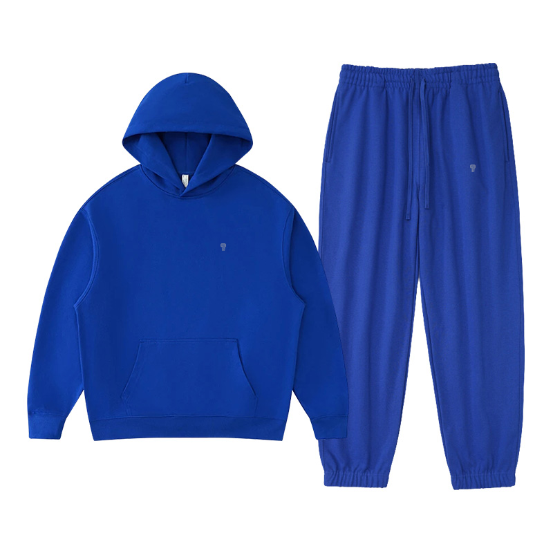 Polocom Plus Haven Heavyweight Hooded Jogger Set in Royal Blue, hoodie and joggers flat view