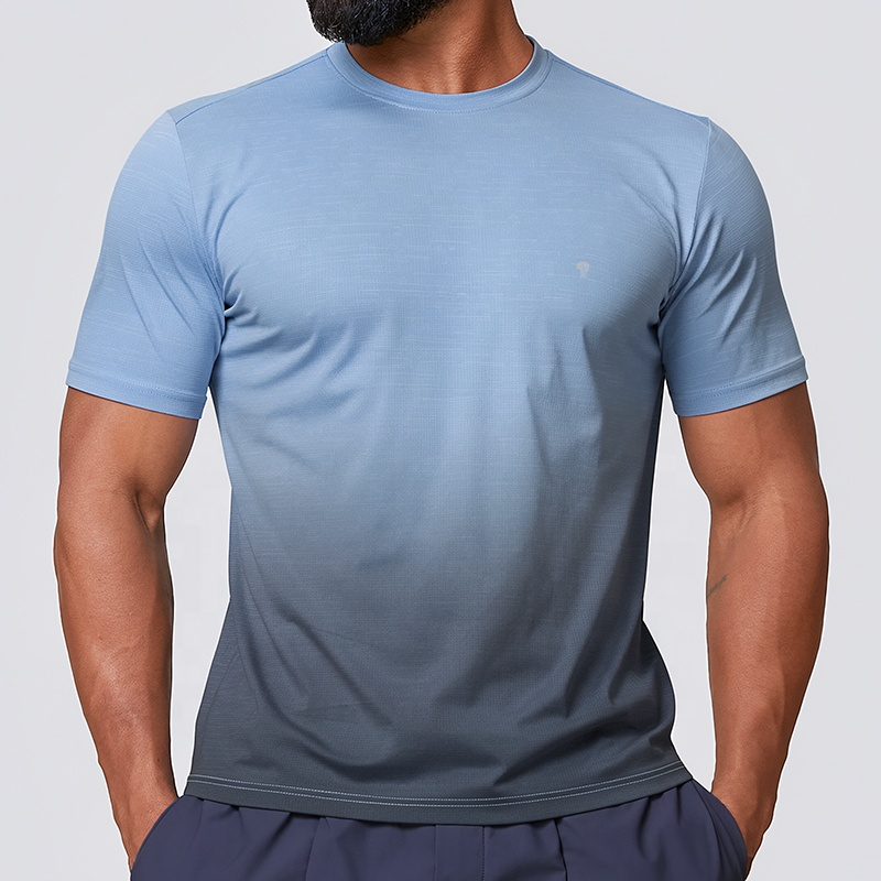 Polocom Plus Horizon Gradient Training Tee in Blue, model front view
