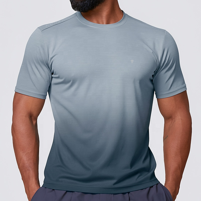 Polocom Plus Horizon Gradient Training Tee in Grey white, model front view