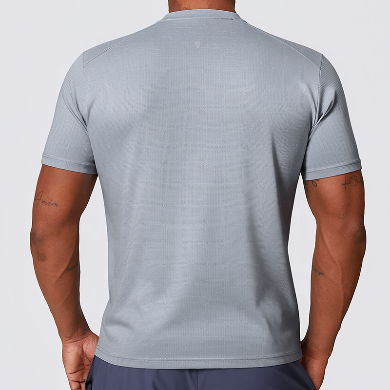 Horizon Gradient Training Tee in Grey White, model back view