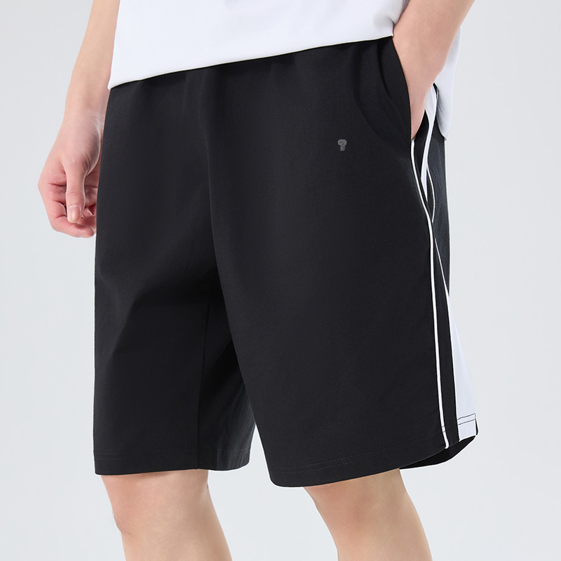 Polocom Plus Lane Stripe Shorts in Black, front view on male model