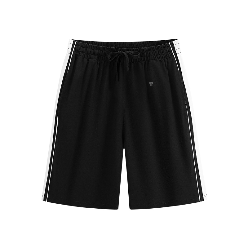 Polocom Plus Lane Stripe Shorts in Black, front product view