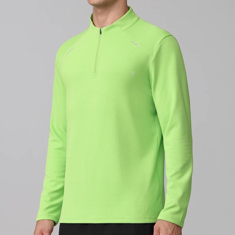Polocom Plus Pace Fleece Quarter Zip Top in Green, model front view