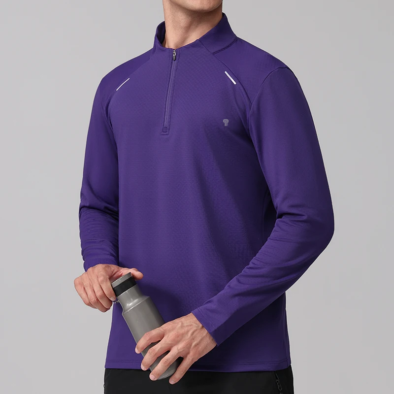 Polocom Plus Pace Fleece Quarter Zip Top in Purple, model front view