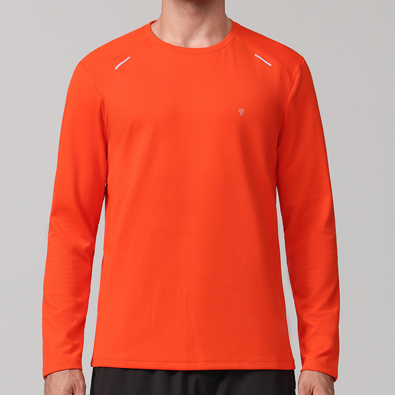 Polocom Plus Pace Fleece Long-Sleeve Tee in Orange, model front view