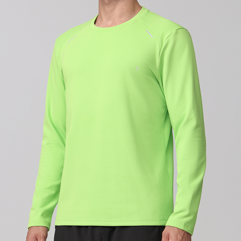 Polocom Plus Pace Fleece Long-Sleeve Tee in Green, model front view